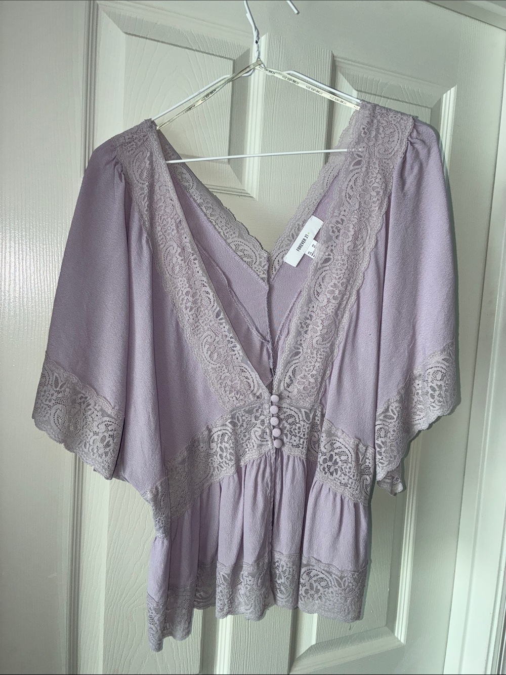 Lilac Lace-Trim V-Neck Biho Top with Button Front